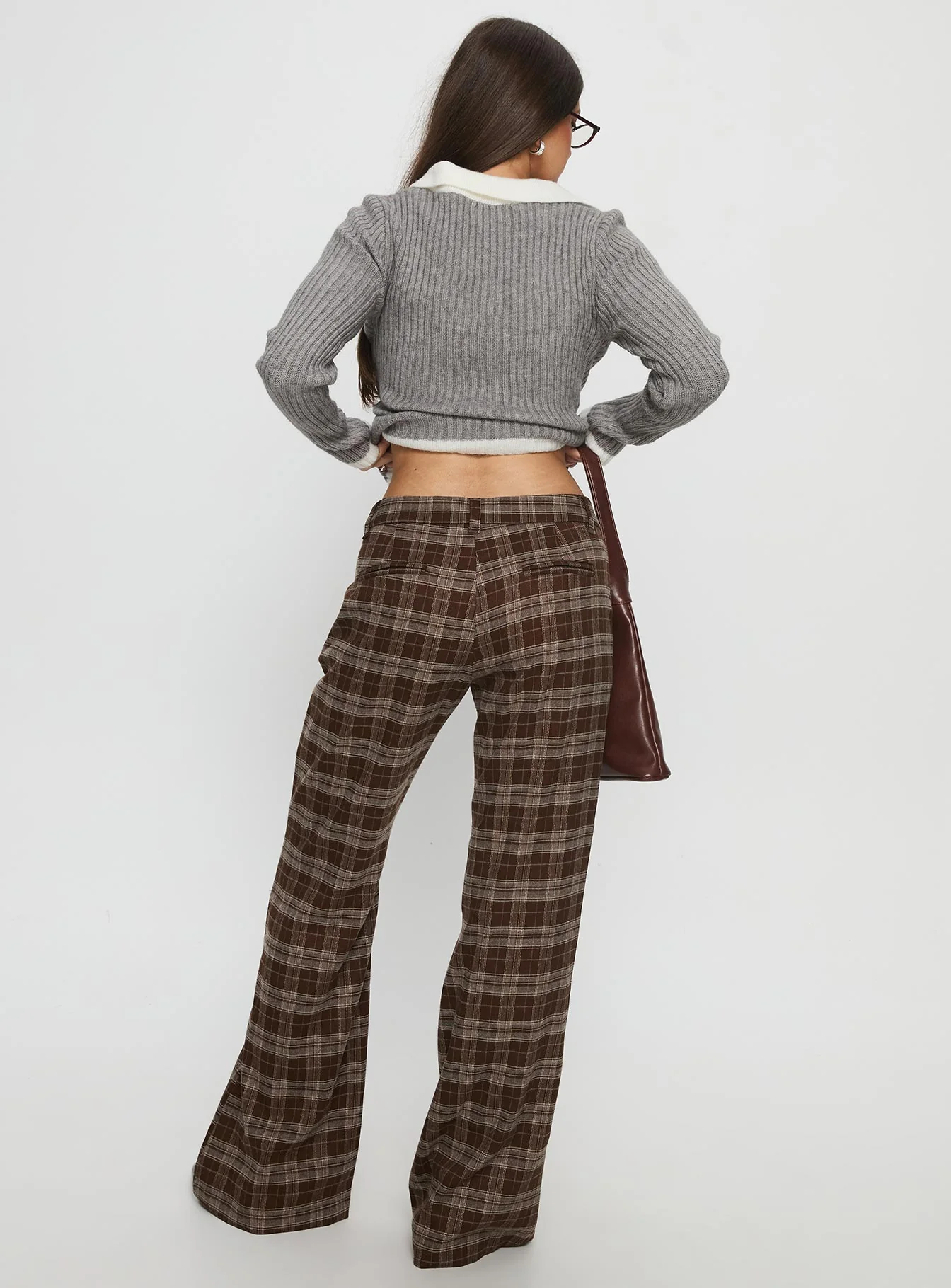 Emiroki Straight Leg Pants Brown Check
