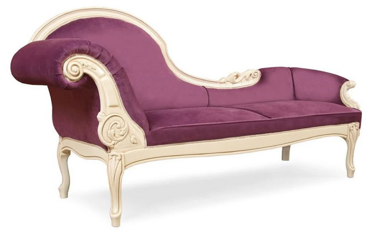 Luxury Baroque Chaise Longue Purple / Cream - Magnificent Solid Wood Recamiere - Luxury Living Room Furniture in Baroque Style - Baroque Furniture - Noble & Magnificent