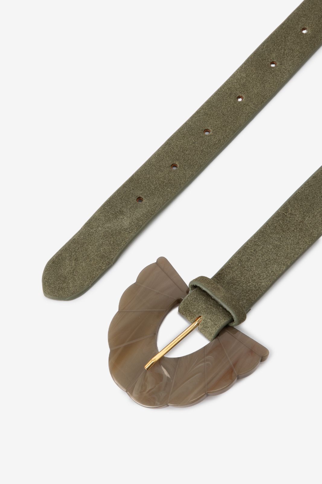 Donkergroene su&egrave;de riem met resin gesp