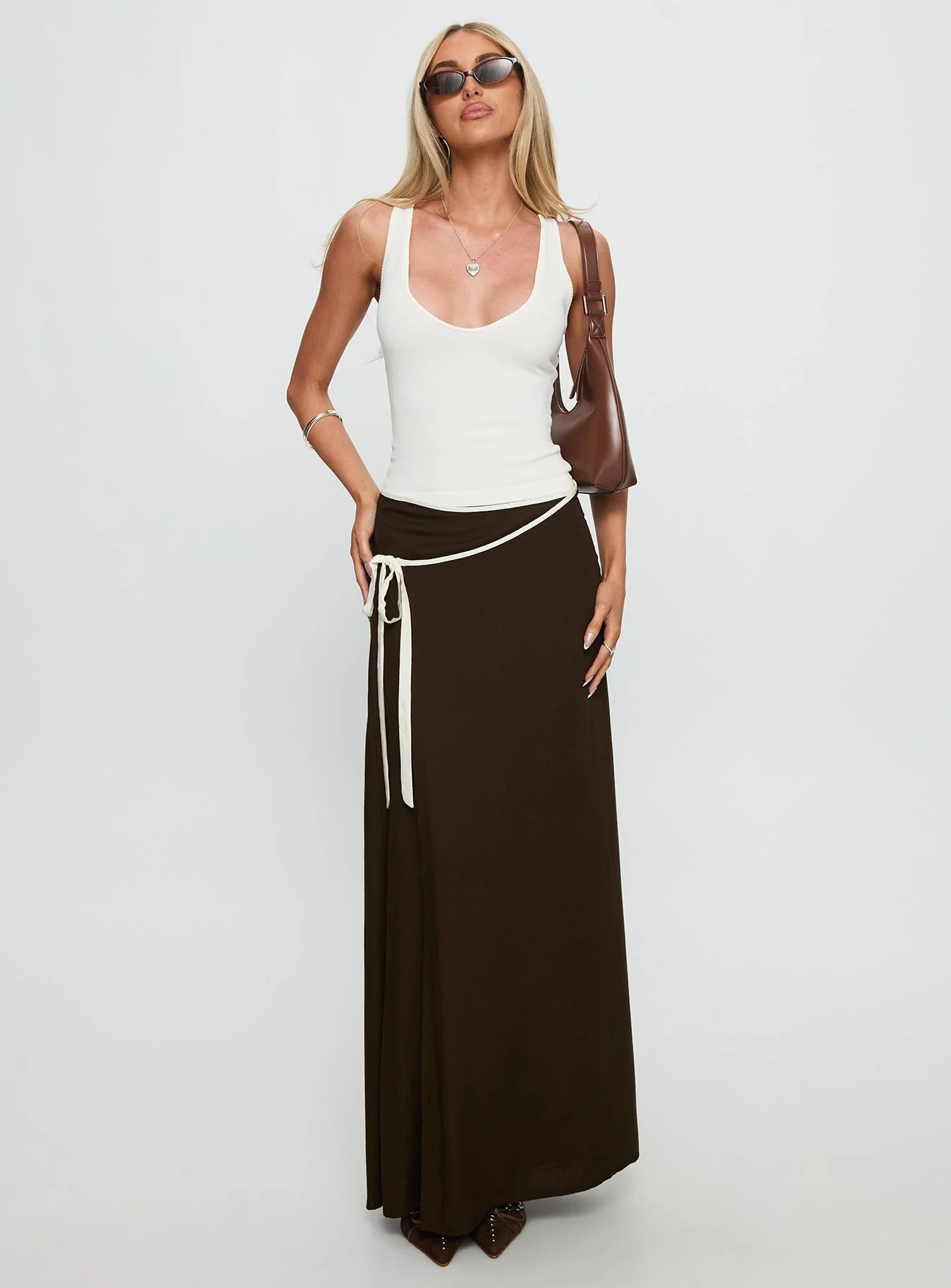 Keirah Contrast Wrap Maxi Skirt Chocolate / White