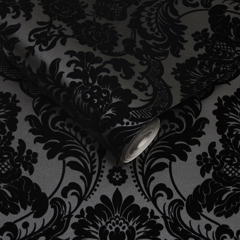 Graham & Brown  vliesbehang  Gothic Damask Flock Noir Graham & Brown  vliesbehang  Gothic Damask Flock Noir