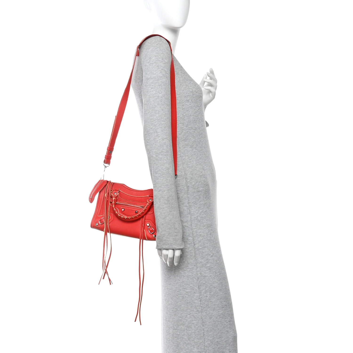 Supple Grained Calfskin Classic Silver Hardware Highlight Mini City Rouge Fraise