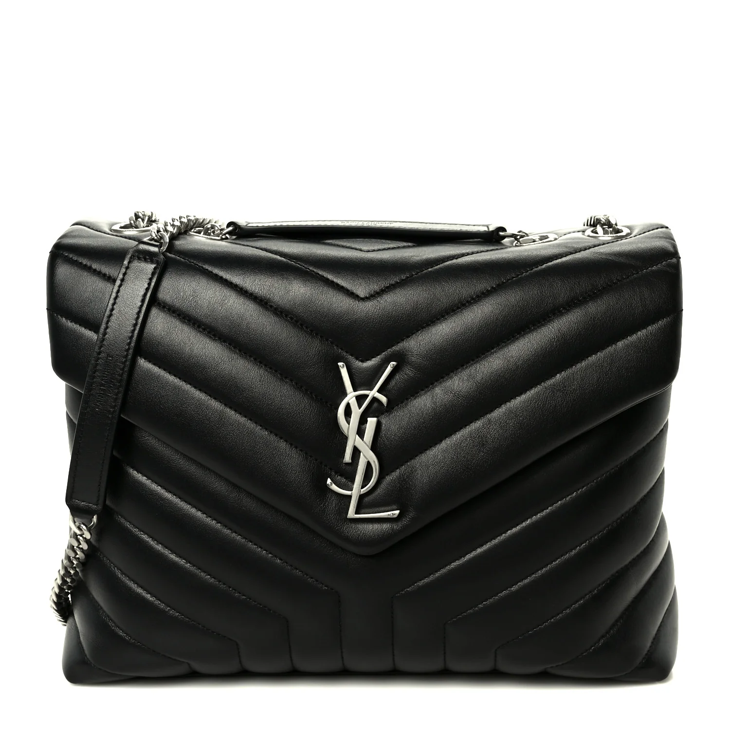 Calfskin Y Quilted Monogram Medium Loulou Chain Satchel Black