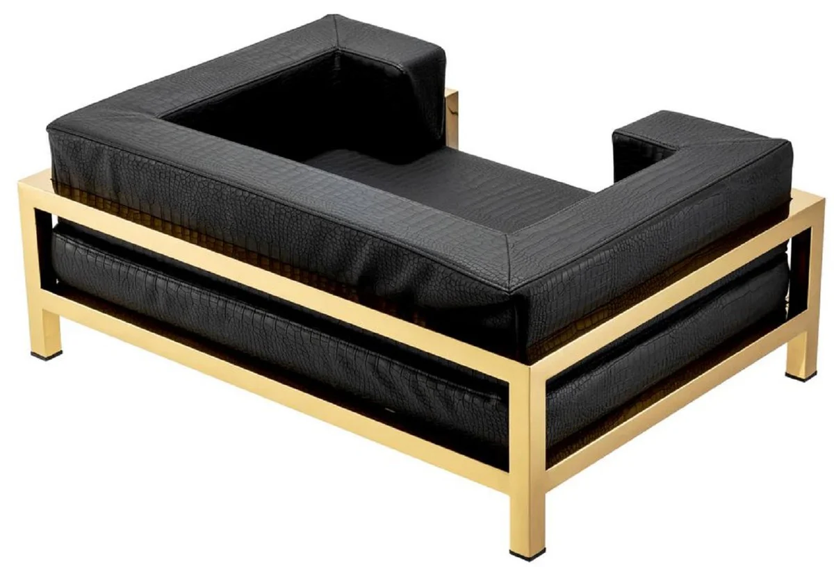 Philipp Plein luxury designer leather dog bed black / gold H. 84 cm
