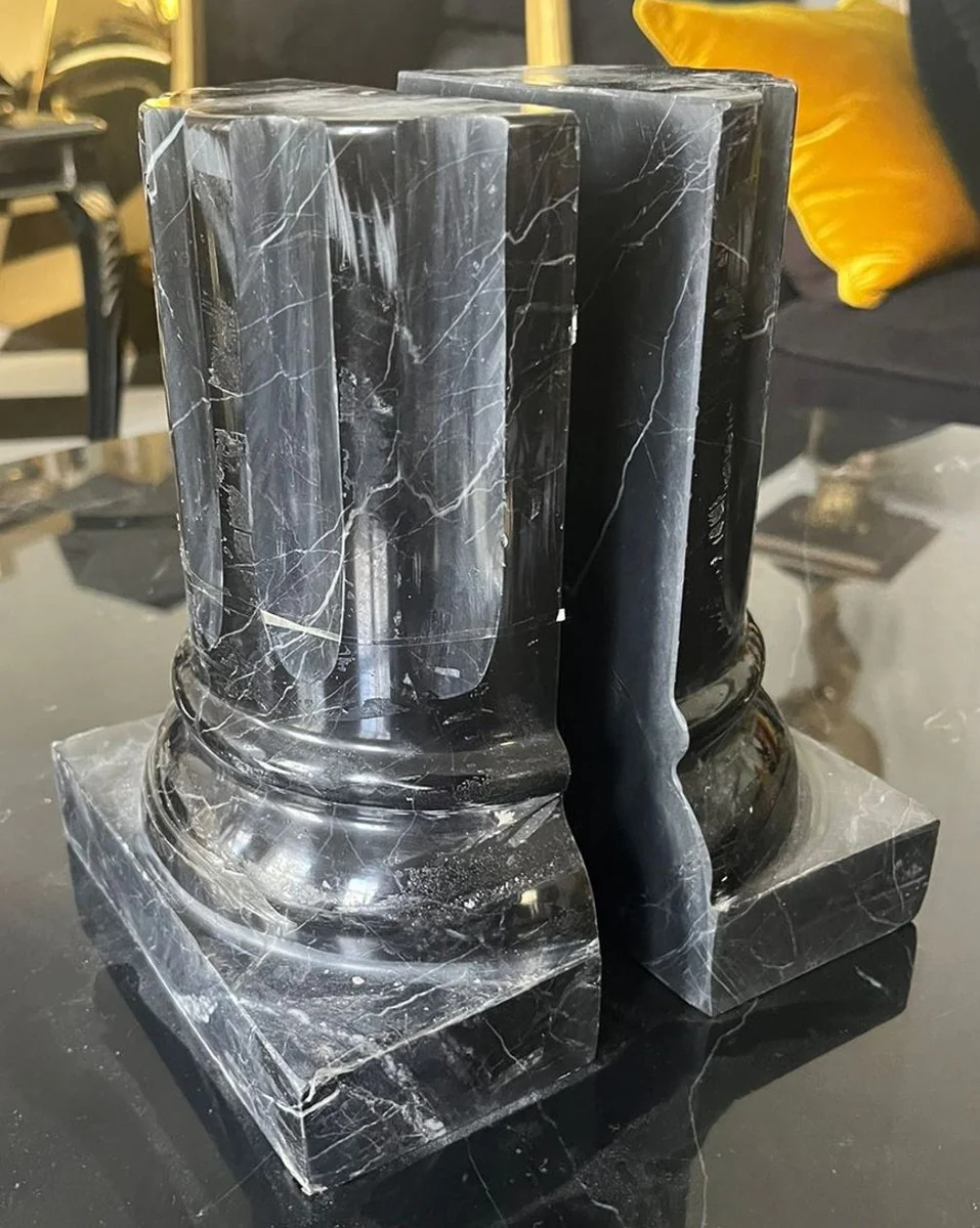 Luxury Marble Bookend Set Baroque Columns Black H. 21 cm