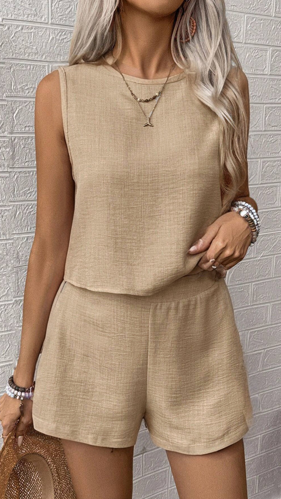 Women‘s Solid Sleeveless Tank Top & Shorts Set - Nordfashionstorm - Women's Clothing, Fashion for You - Nordfashionstorm.com