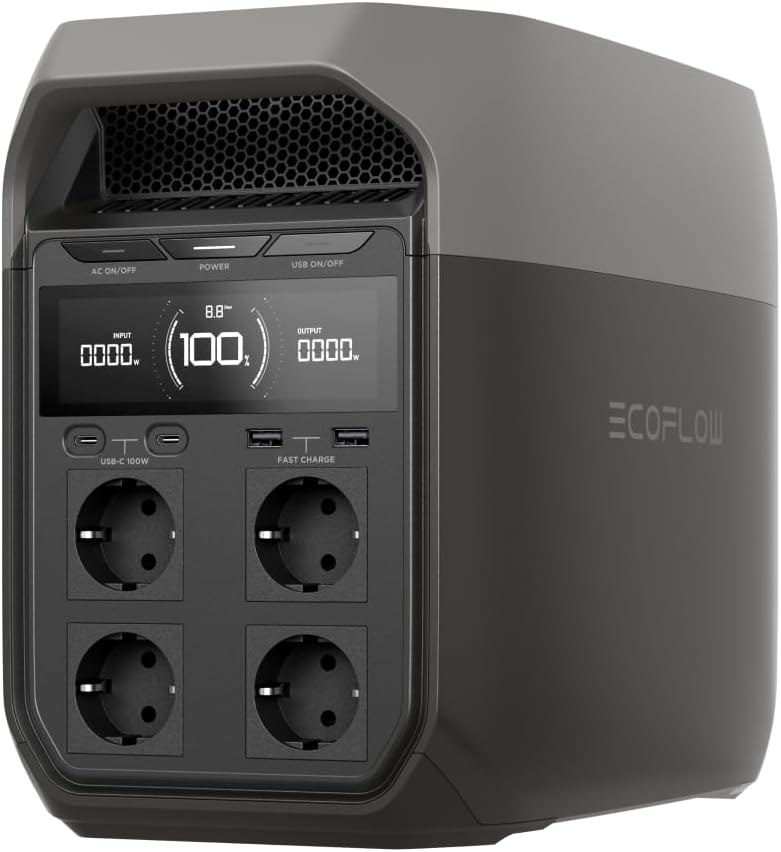 EcoFlow Centrale elettrica portatile DELTA 3,1024Wh generatore solare,batteria LFP,ricarica rapida 0-70% in 30 min, espandibile fino a 5kWh,generatore con UPS per casa,campeggio