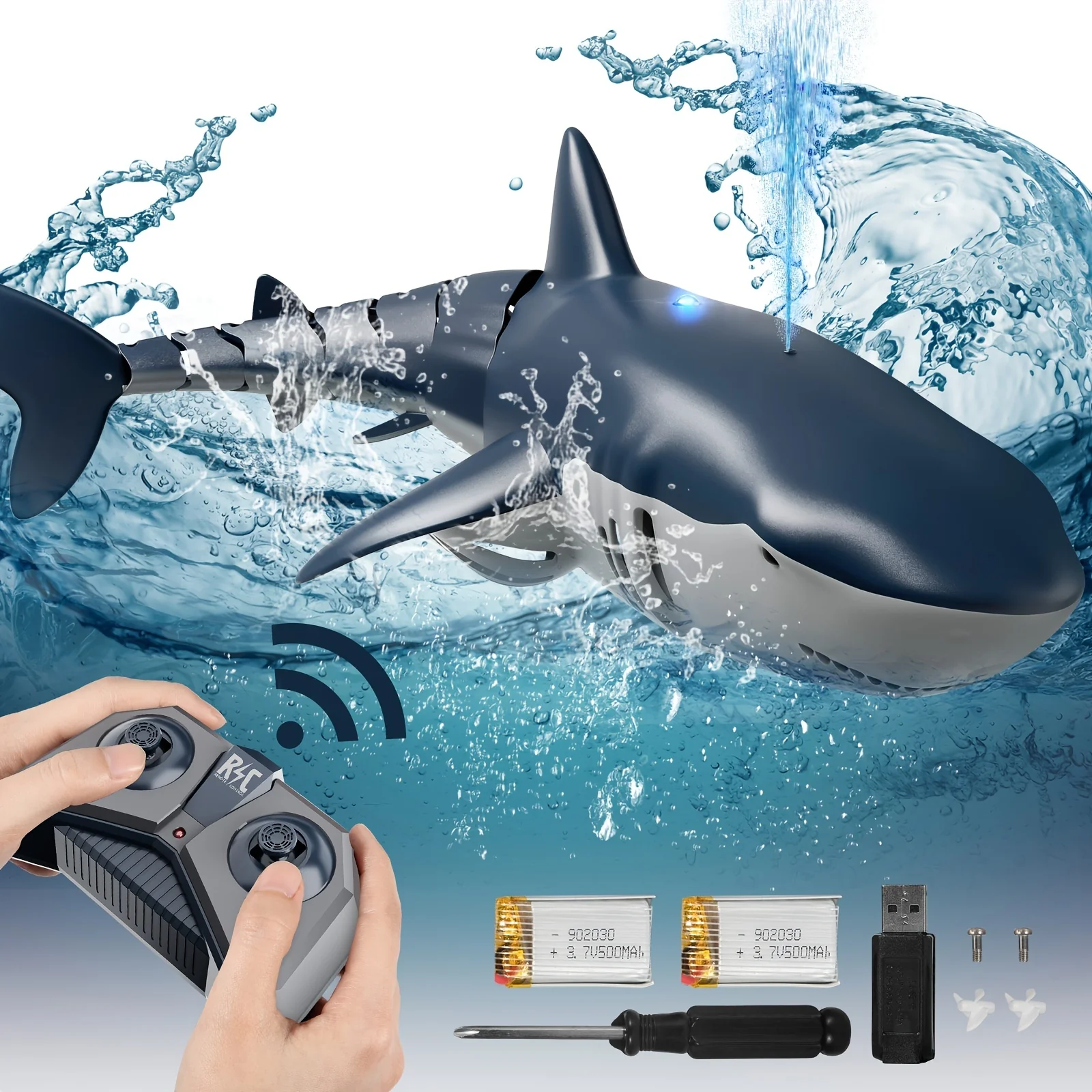 2022 New Version of Remote Control Shark - 1:18 Scale Fish with Light and Water Spray - Perfect Remote Control Boat Toy for Kids Ages 4-8 - Ideal for Bathroom, Pool and Lake - Perfect Halloween, Christmas and Gifts