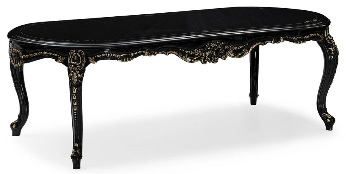 Luxury Baroque Dining Room Set Cream / Black / Gold - 1 Baroque Dining Table & 8 Baroque Dining Chairs - Luxury Dining Room Furniture in Baroque Style - Magnificent Baroque Dining Room Furniture