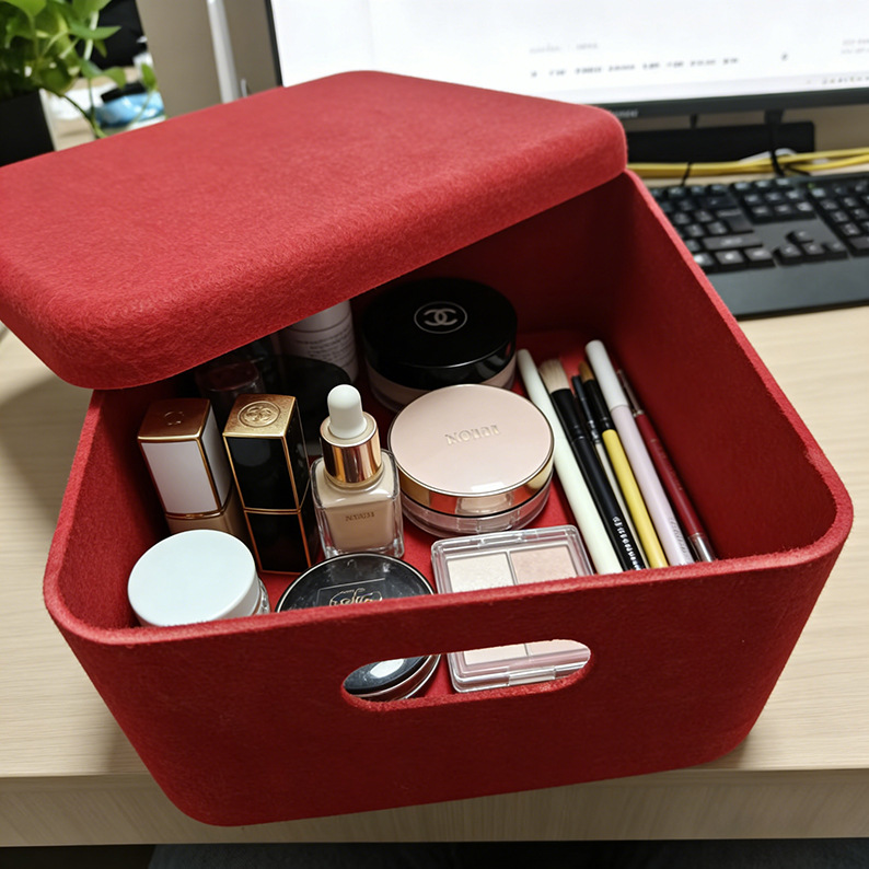 Rectangle Felt Storage Box Large Capacity Gift Box One-Piece Molded Design Handles Makeup Case Optional Logo Printing New
