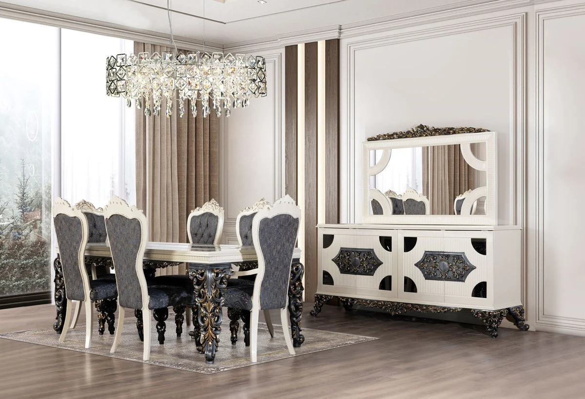 Luxury Baroque Dining Room Chair Set of 6 Blue / White / Gold - Magnificent Baroque Style Kitchen Chairs - Luxury Dining Room Furniture in Baroque Style - Baroque Dining Room Furniture - Baroque Style Furniture