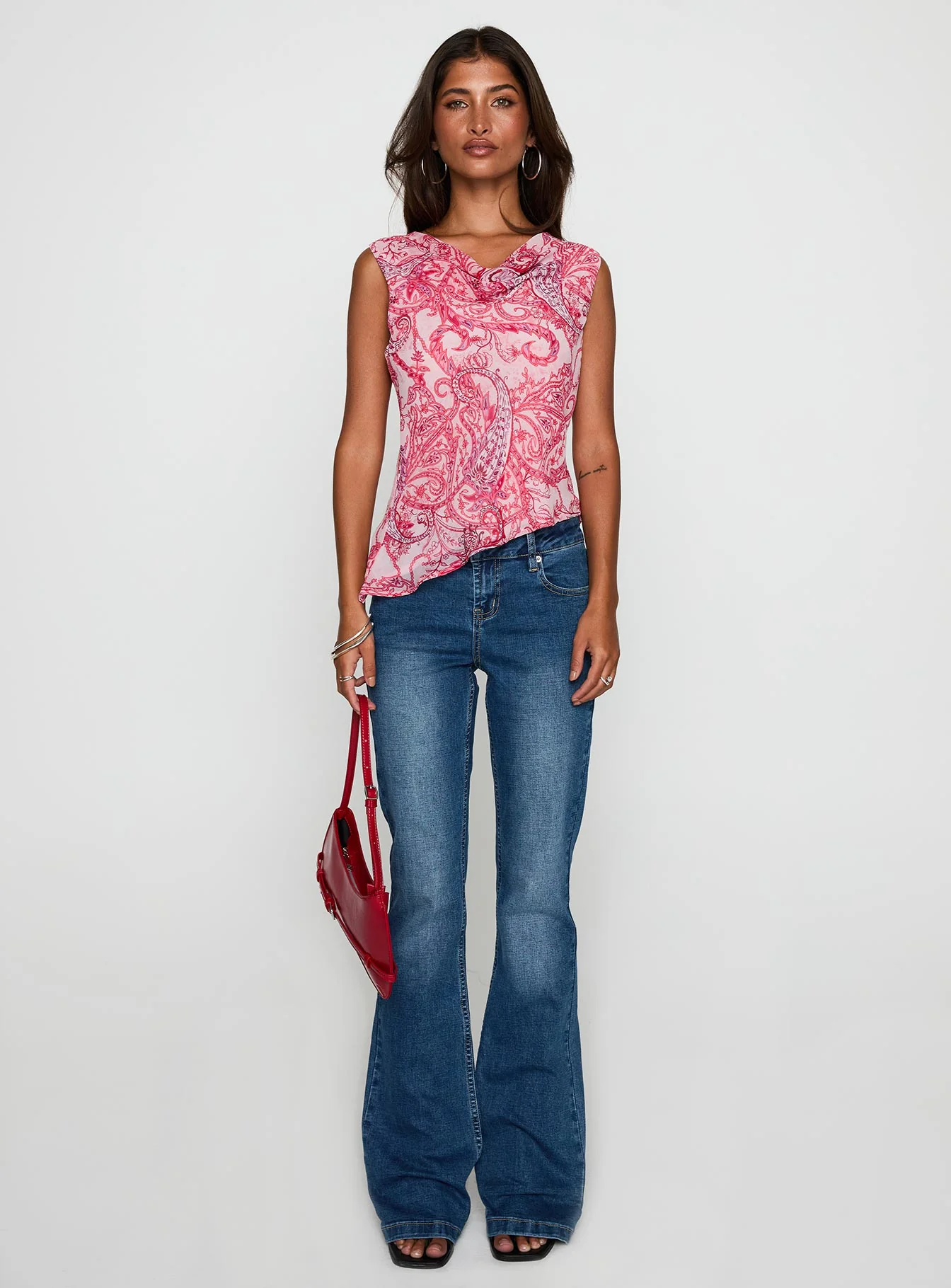 Blame The Rain Cowl Neck Top Pink Paisley