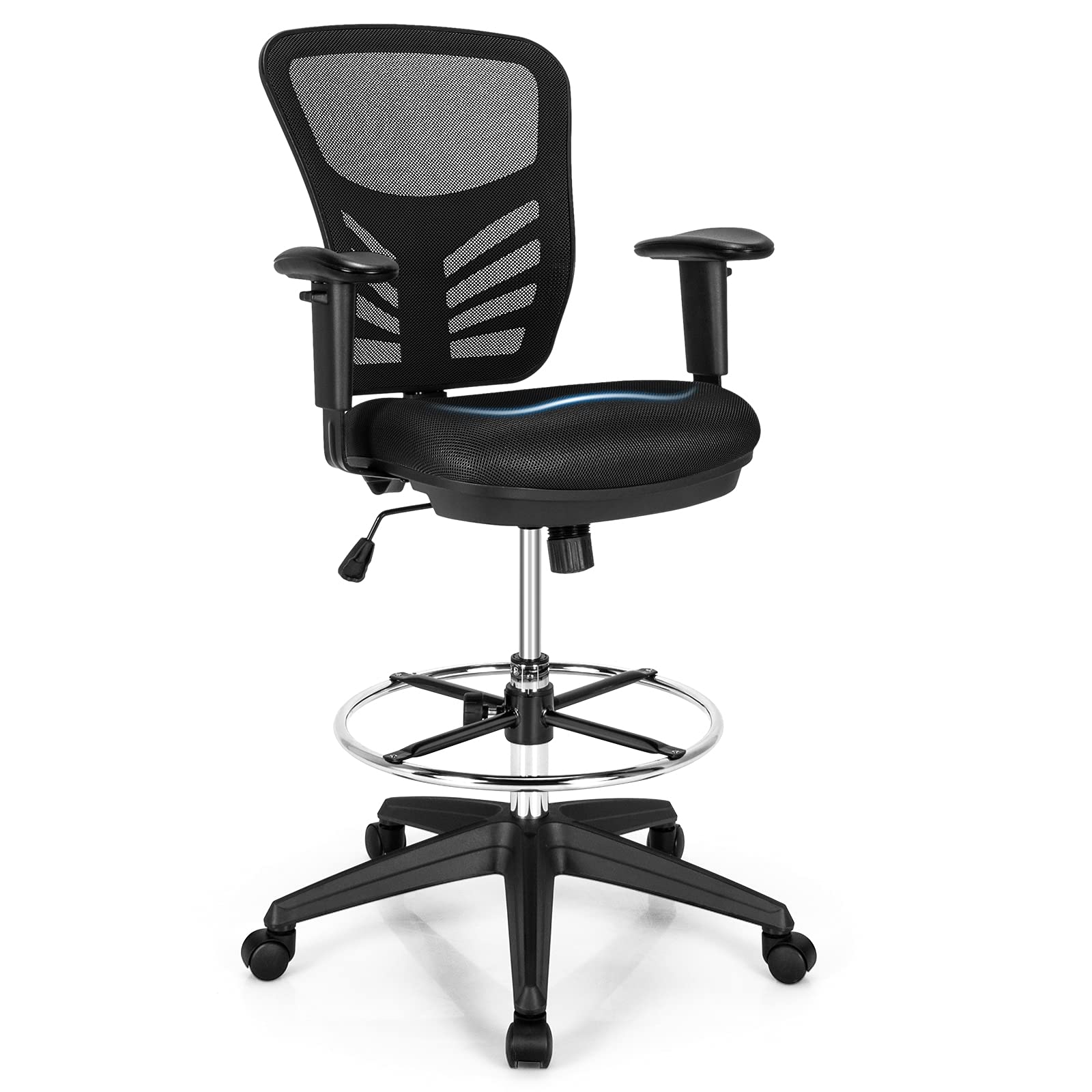BEFOUNDLOVELY Drafting Chair, Standing Desk Chair with Lumbar Support, Footrest Ring & Armrests