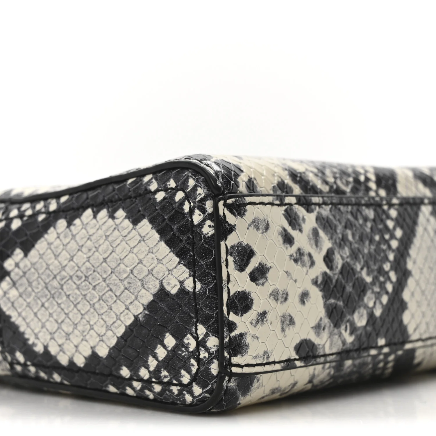 Calfskin Snakeskin Embossed Shutter Camera Crossbody Bag Black White - Top Club