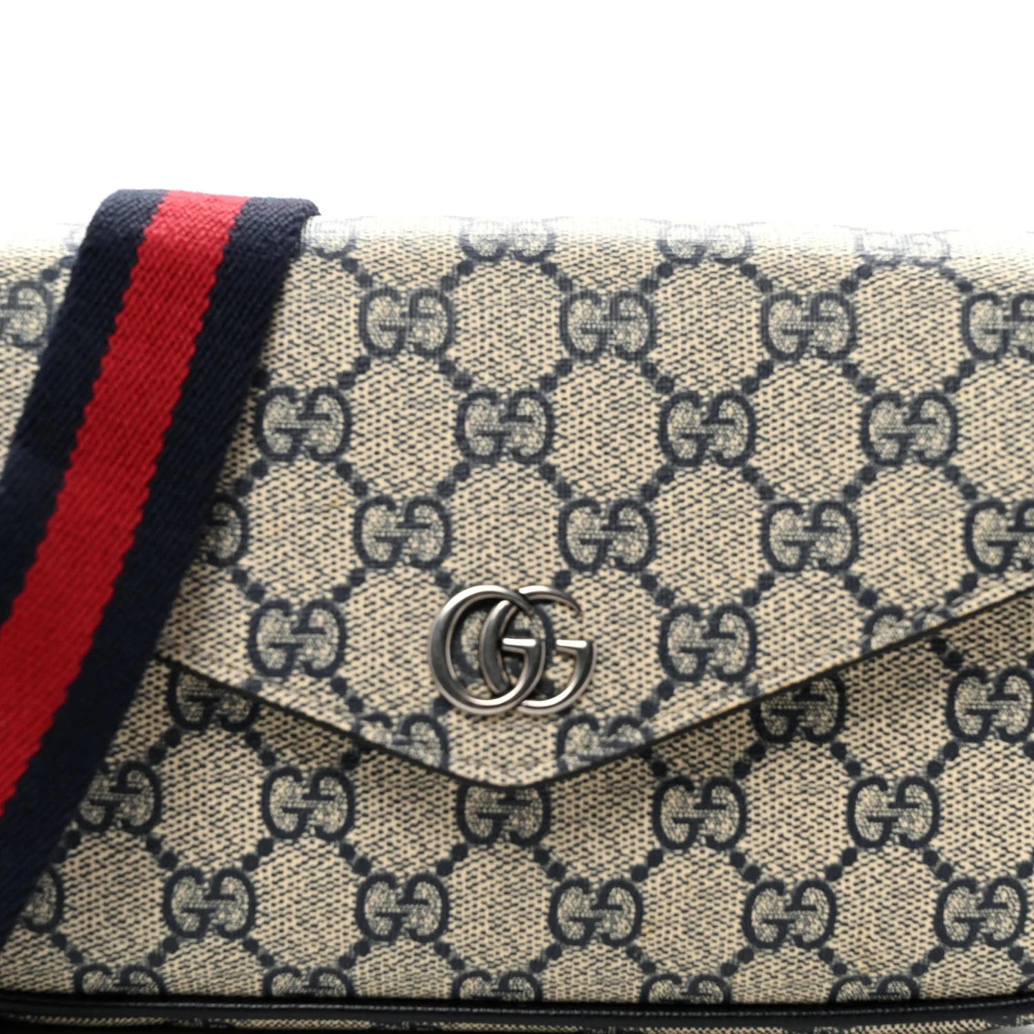 GG Supreme Monogram Textured Dollar Calfskin Web Mini Ophidia Envelope Shoulder Bag Beige Blue - Top Club