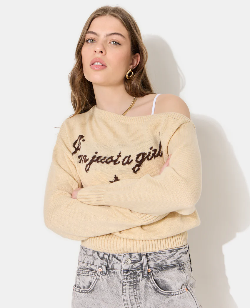 Pimkie Pull asymétrique avec écriture poitrine