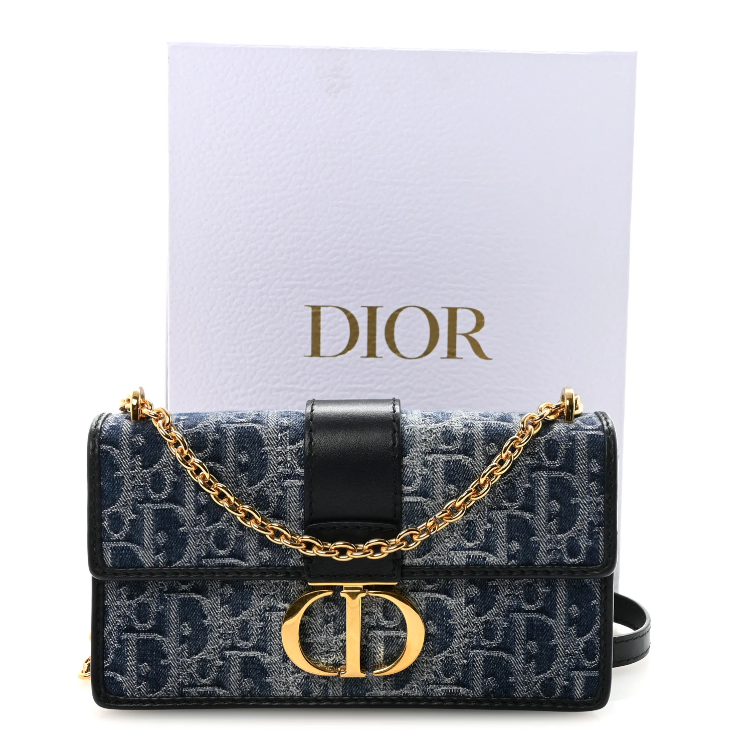Denim Oblique 30 Montaigne East West Chain Flap Bag - Top Club