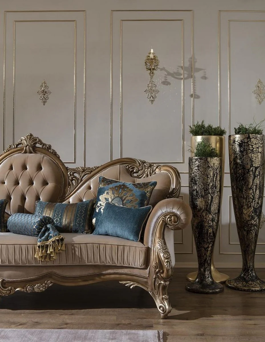 Luxury Baroque sofa brown / gold 260 x 90 x H. 125 cm - Magnificent living room sofa with decorative pillows - Baroque furniture