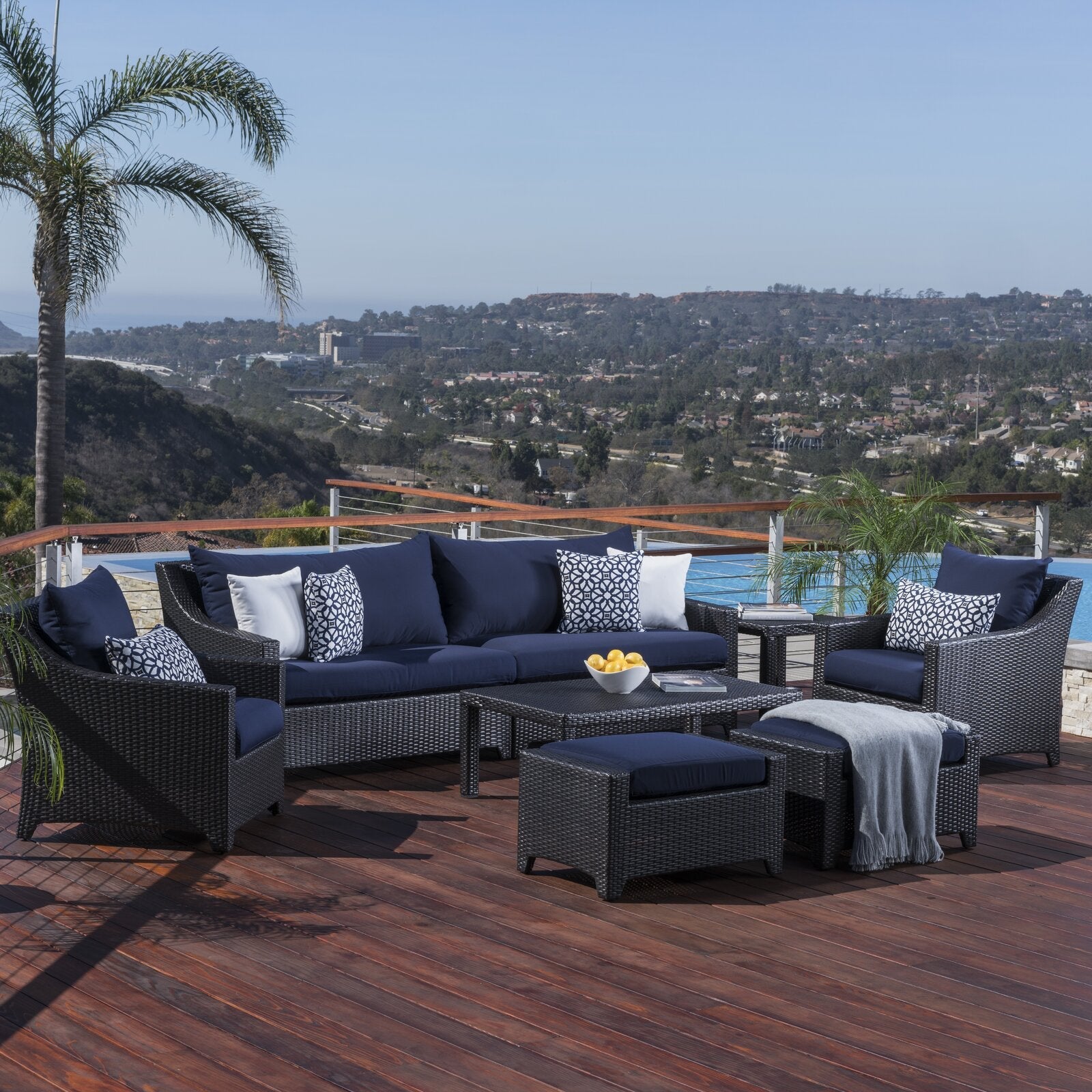 Northridge Wicker/Rattan 7-person seating area with cushions