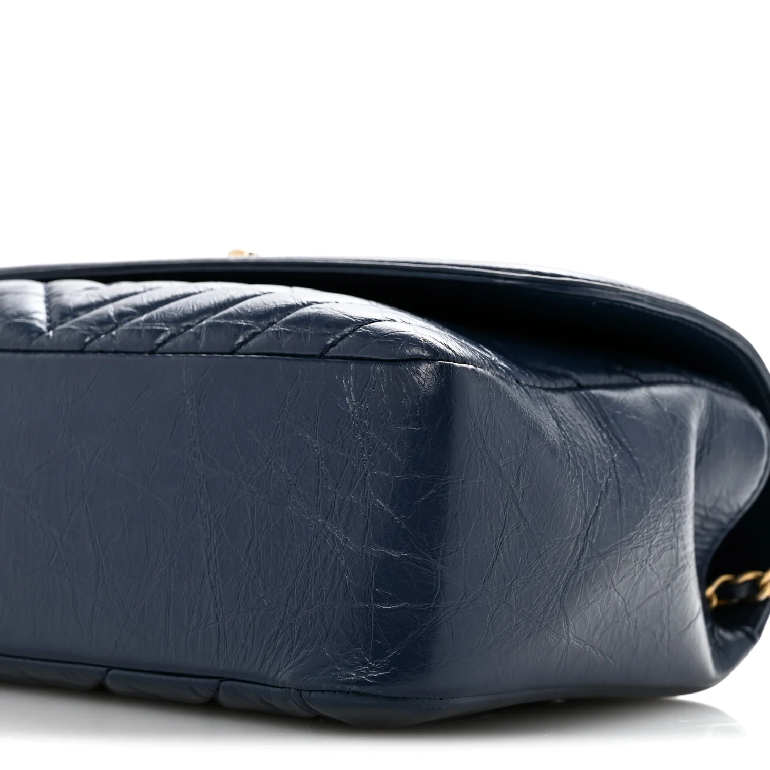Calfskin Chevron Quilted Top Handle Flap Navy - Top Club