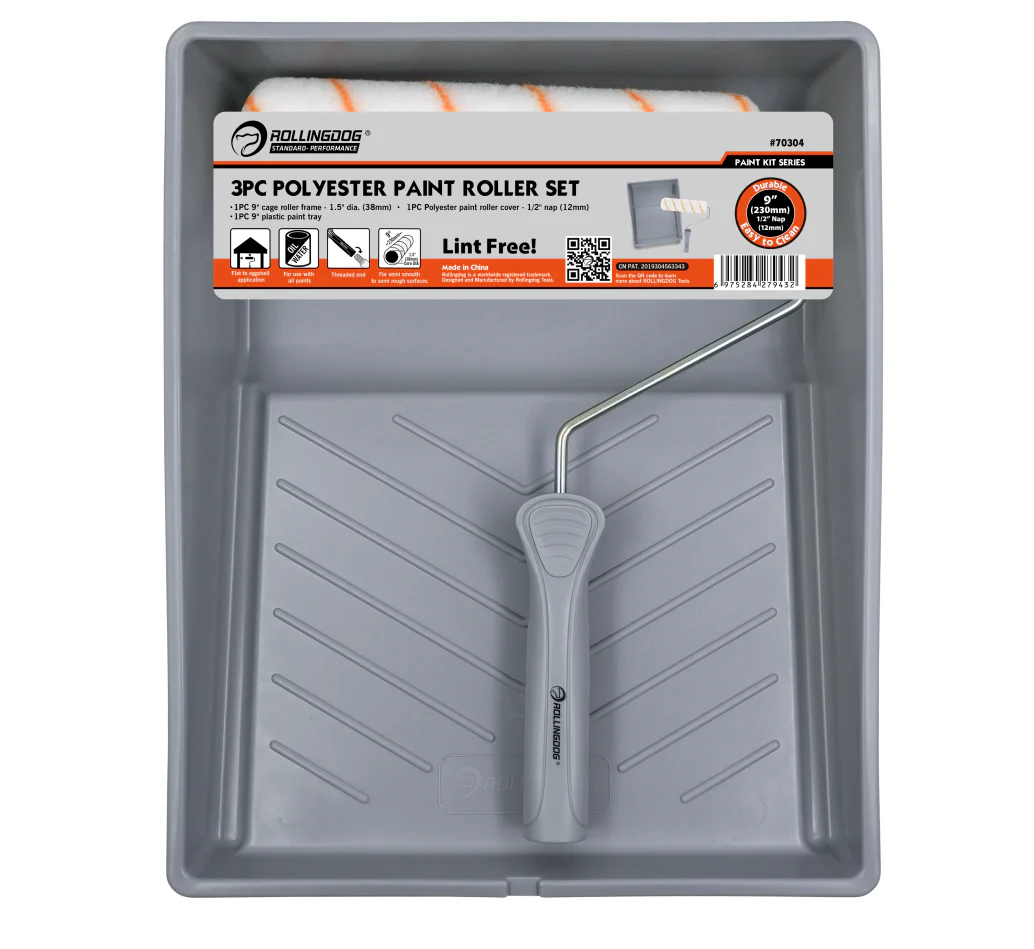 3PC Polyester Paint Roller Set – 9″ Frame, Tray & 1/2″ Nap Roller Cover - Alvarez Pro Painting LLC