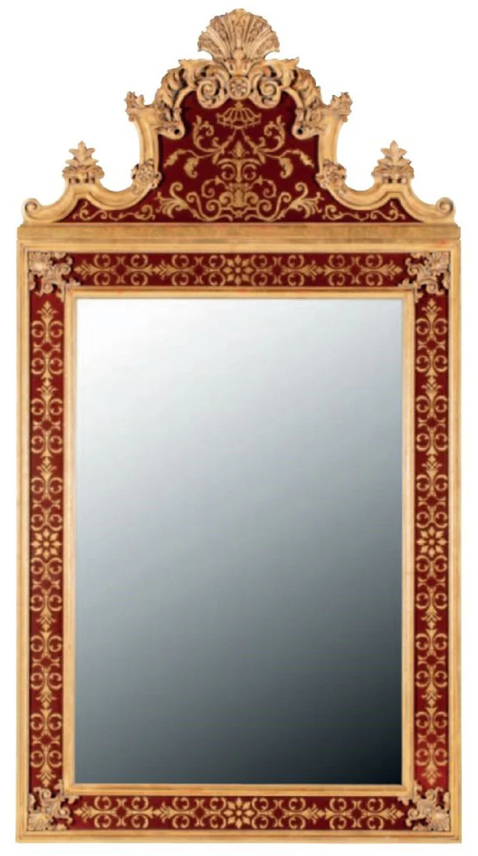 Luxury Baroque Mirror Bordeaux Red / Gold - Rectangular Solid Wood Wall Mirror in Baroque Style - Magnificent Baroque Furniture - First Class Quality - Made in Italy