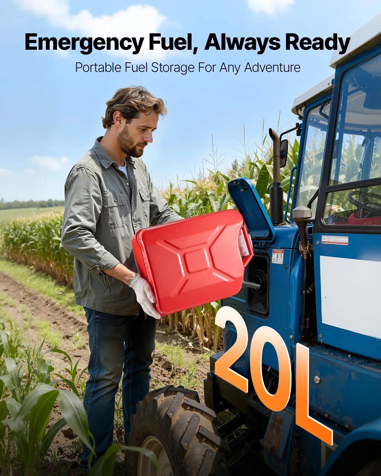 【Summerfinds】VEVOR 5.3 Gallon Metal Fuel Jerry Can with Spout, Comfort Handle, Smooth 6 L/min Pouring, Leakproof & Corrosion-Resistant, Wide Pouring Tube, Car Tool for Cars, 2 Packs, 6 L/Min Max Flow Rate