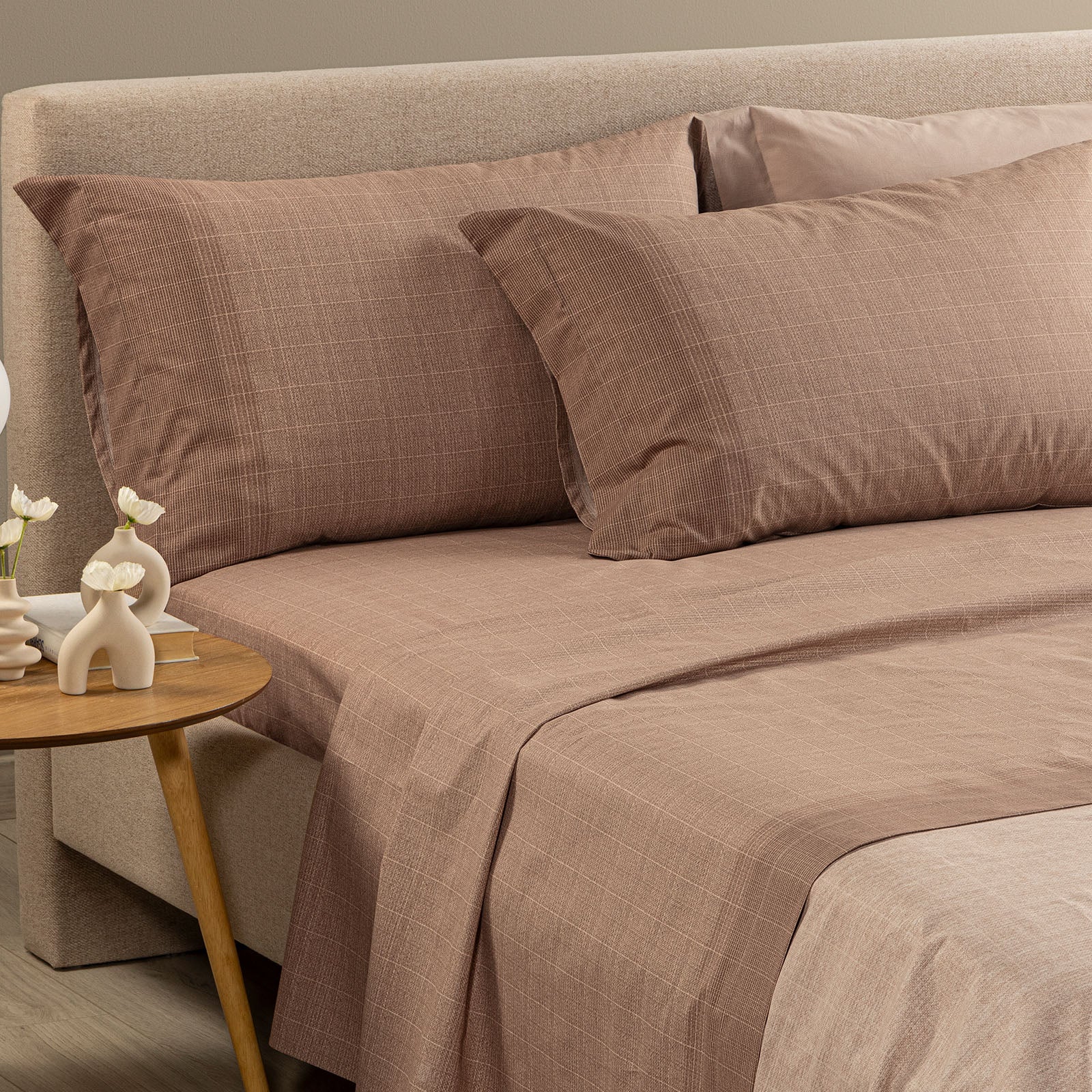 Completo Lenzuola In Cotone Dylan Matrimoniale Tortora Caleffi