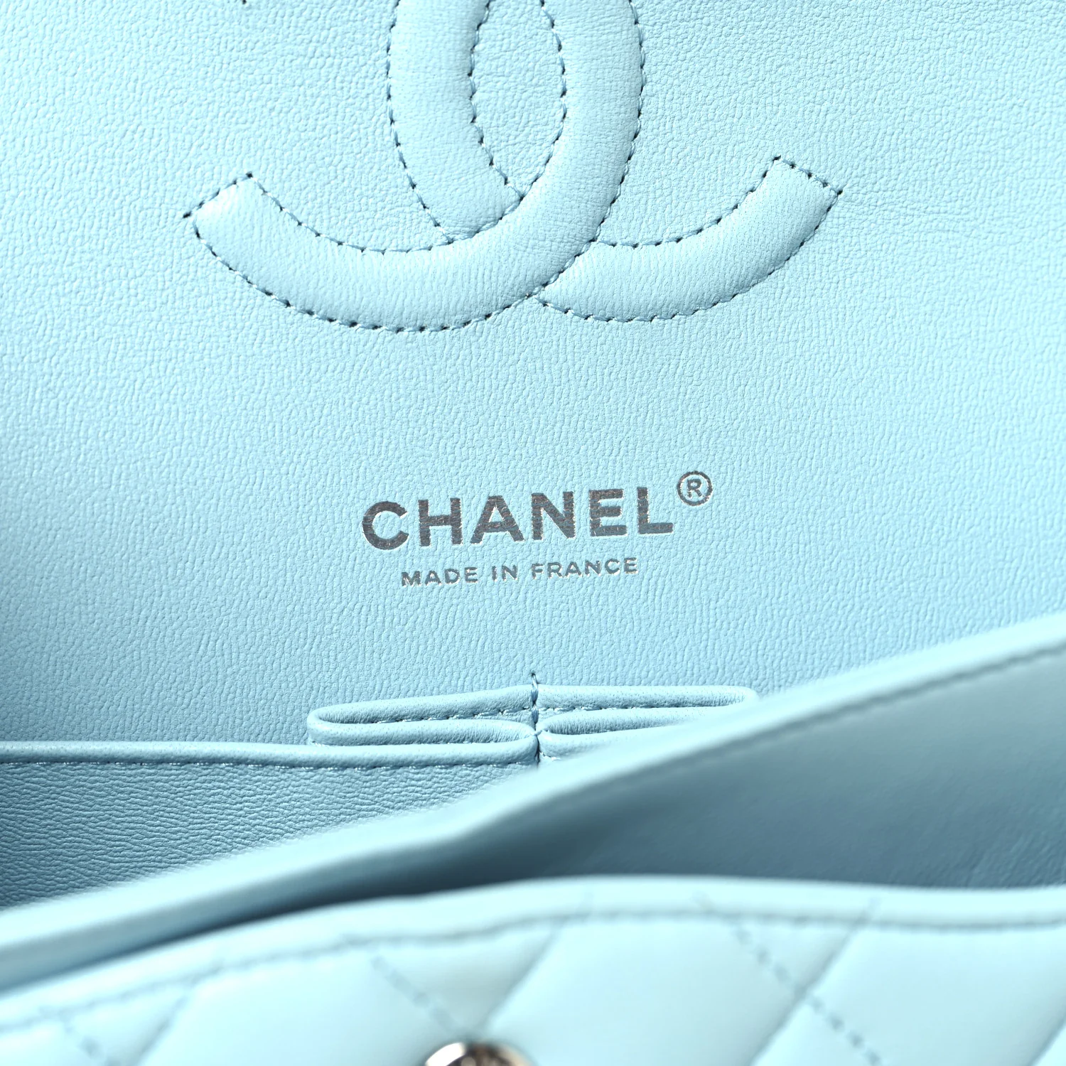 Lambskin Quilted Medium Double Flap Light Blue - Top Club