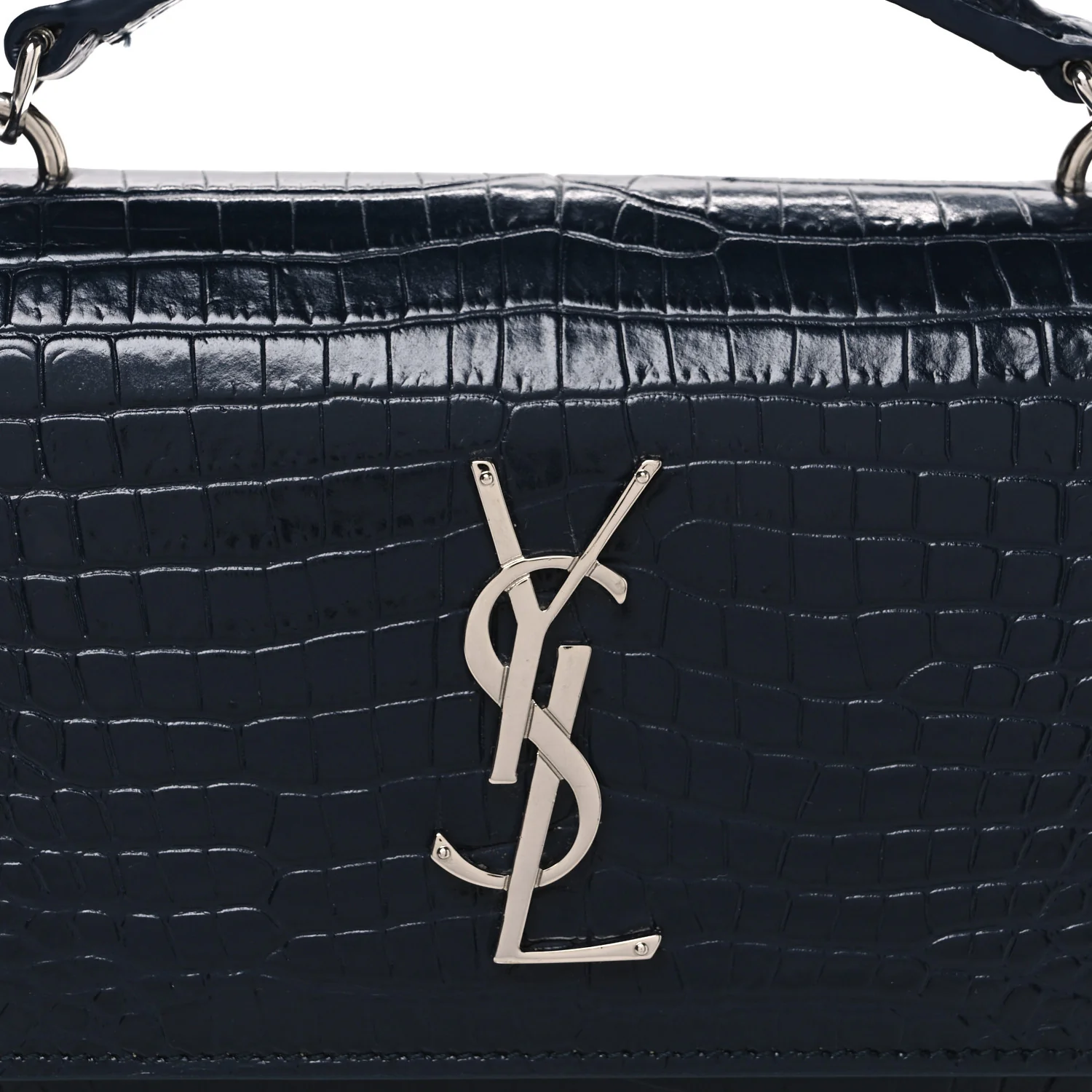 Calfskin Crocodile Embossed Monogram Sunset Chain Wallet New Cobalt - Top Club