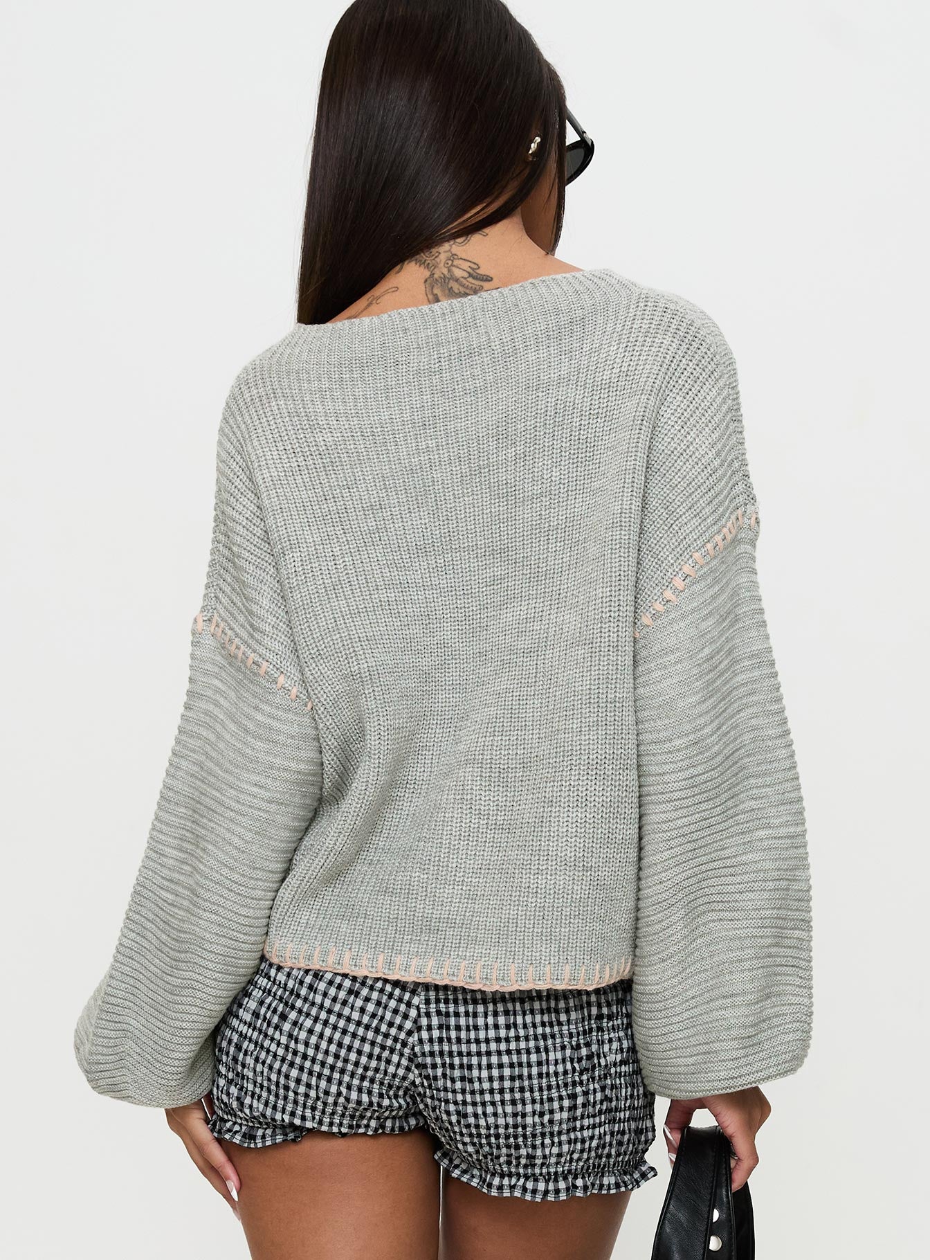 Baby I'm Back Knit Sweater Grey / Pink