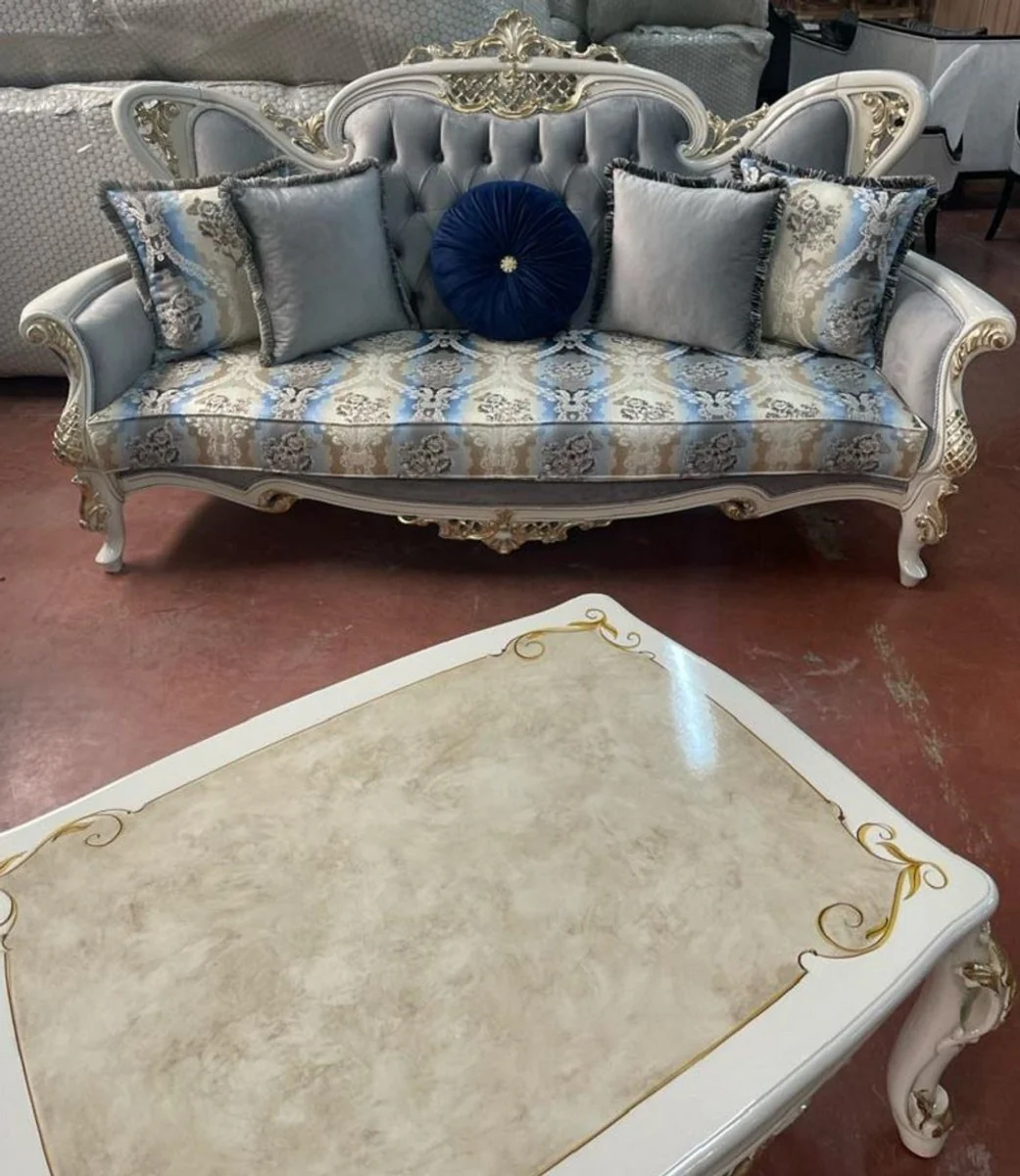 Luxury baroque solid wood coffee table white / beige / gold - handmade living room table in baroque style - baroque living room furniture - noble & magnificent