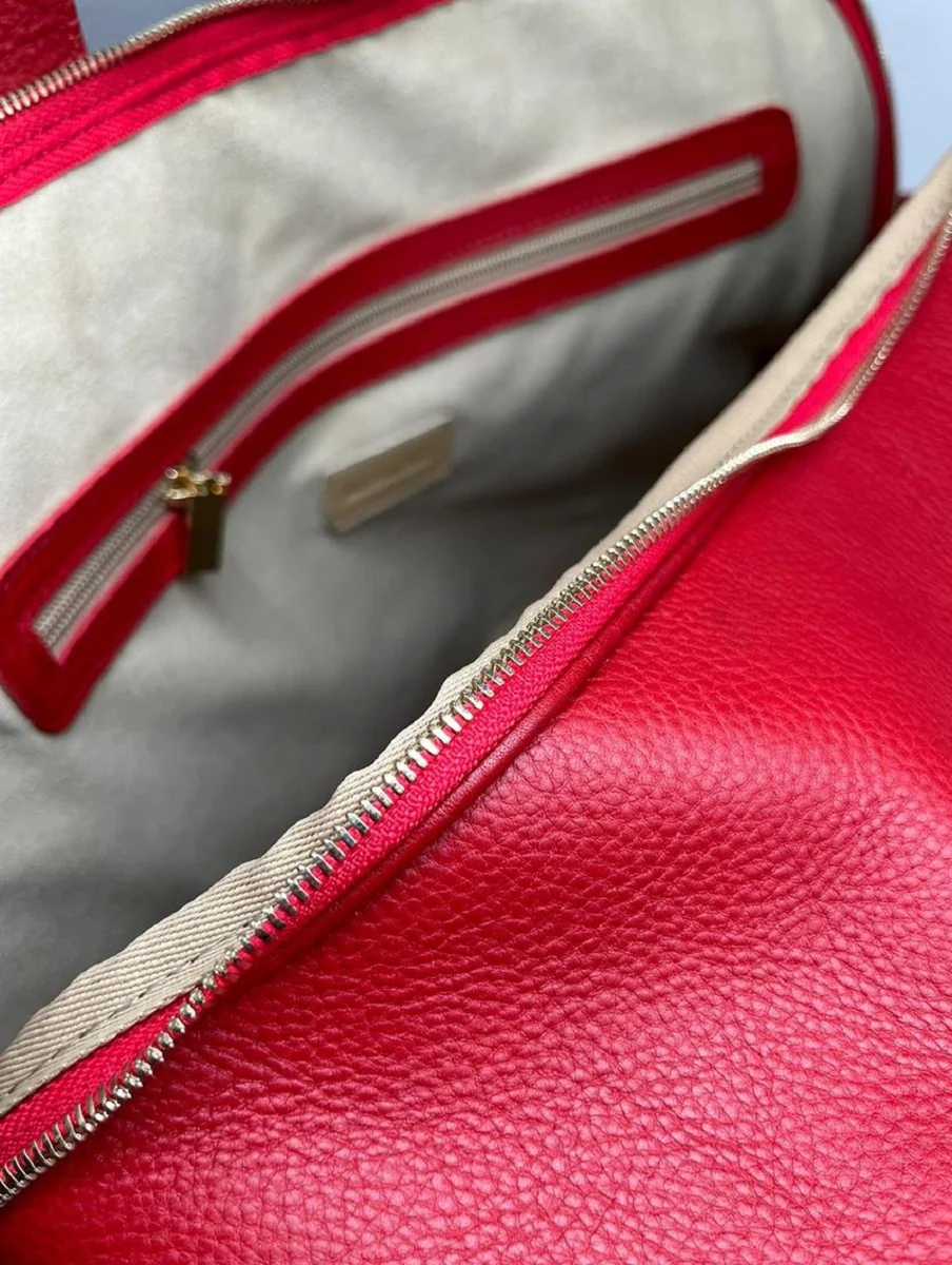 Luxury genuine leather travel bag red / gold 50 cm - Made in Italy
