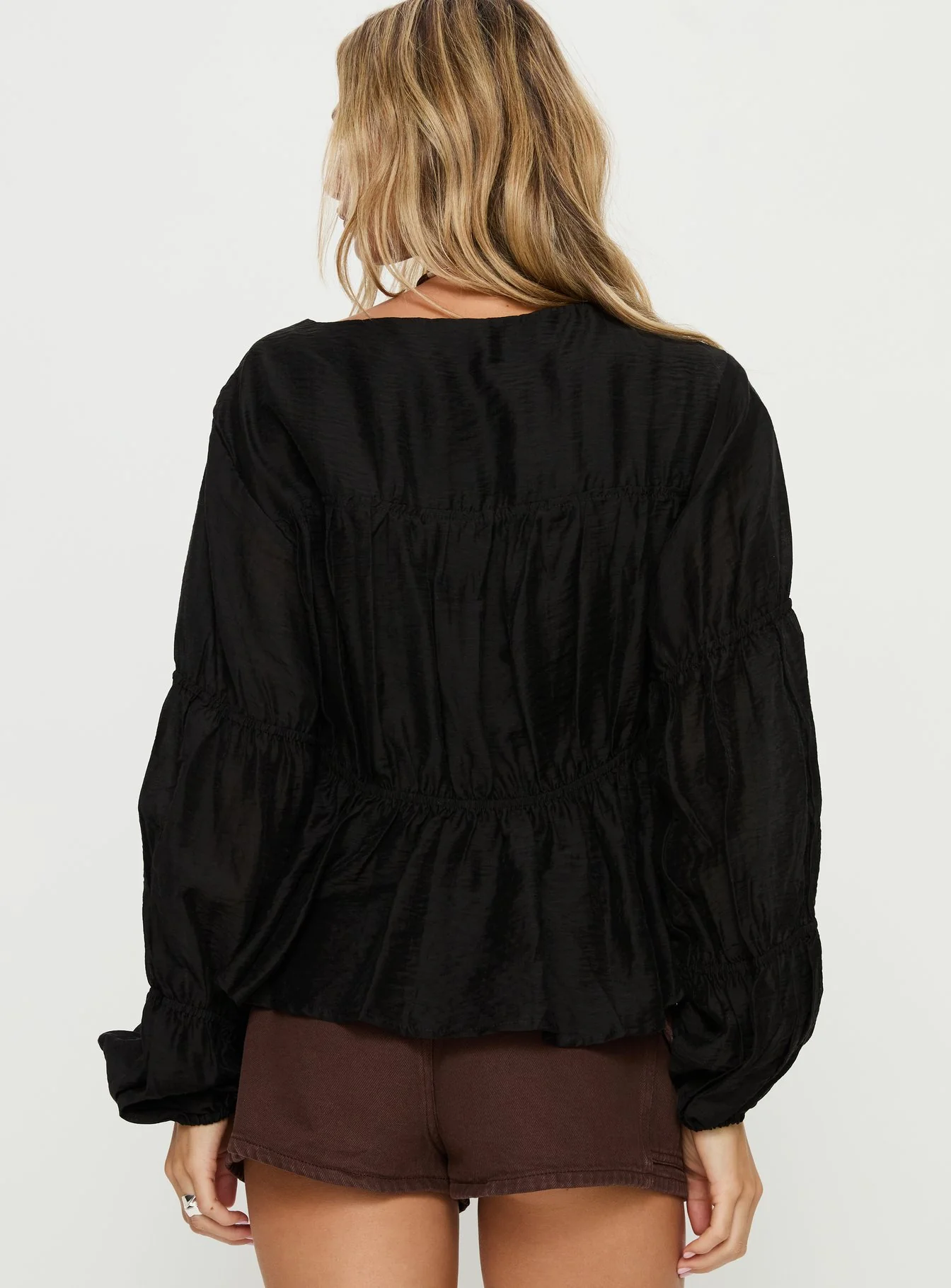 Xamira Ruched Long Sleeve Top Black