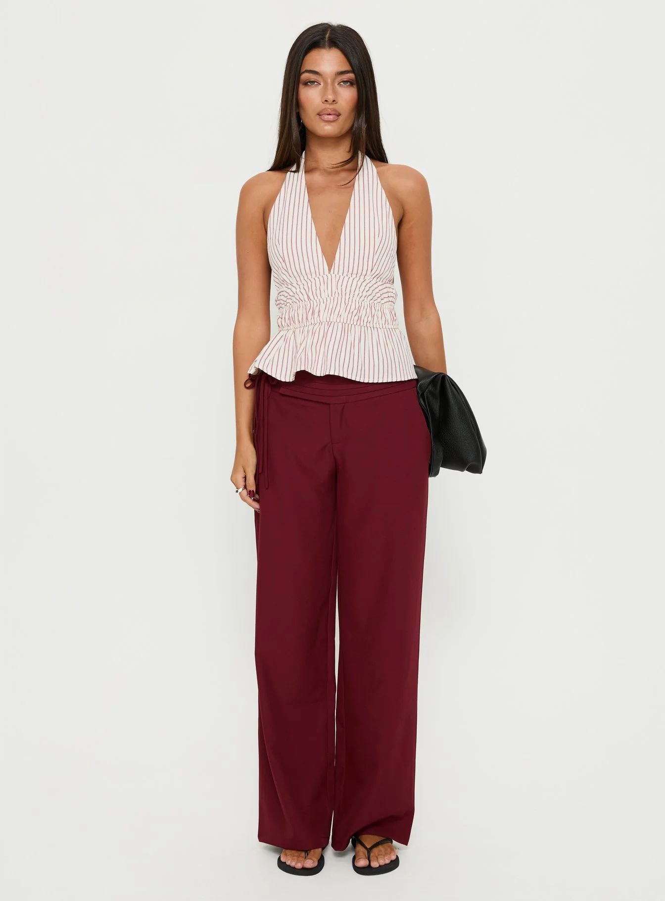 Good Riddance Pleat Tie Slouch Pants Burgundy