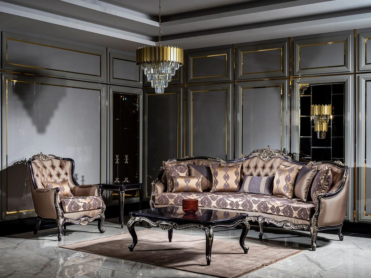 Luxury Baroque Living Room Set Gold / Purple - 2 Sofas & 2 Armchairs & 1 Coffee Table - Handcrafted Living Room Furniture in Baroque Style - Noble & Magnificent