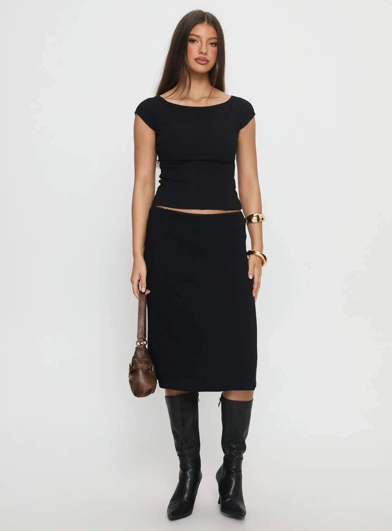 Baseline Rib Midi Skirt Black