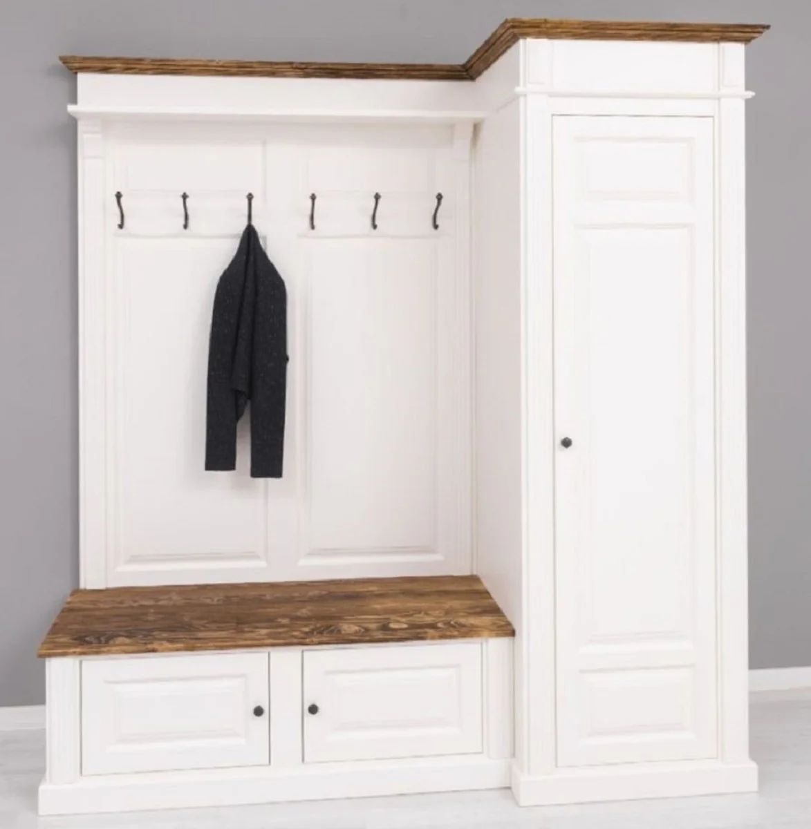 Country house style wardrobe white / brown 205 x 65 x H. 210 cm - solid wood wardrobe - hallway cabinet - wardrobe furniture - solid wood furniture - country house style furniture