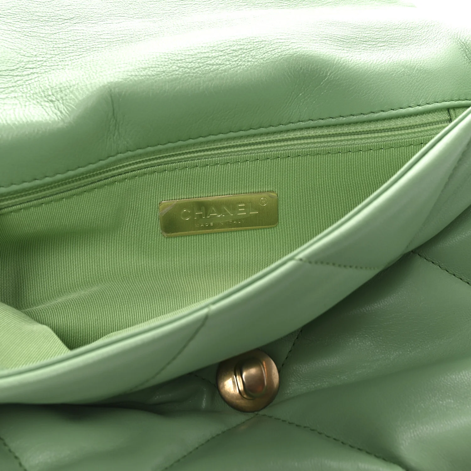 Goatskin Quilted Medium Chanel 19 Flap Light Green - Top Club