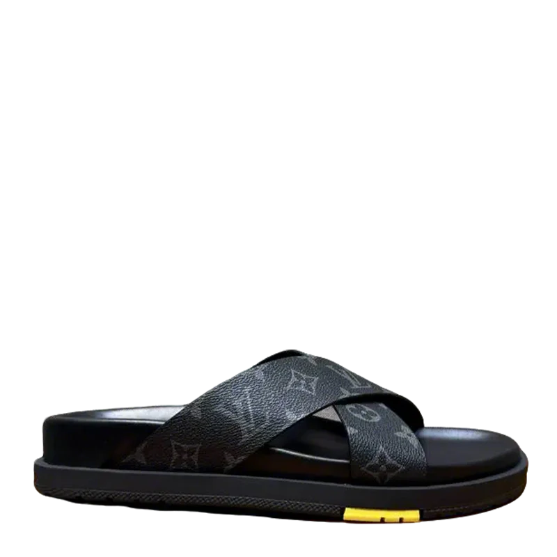 Louis Vuitton Men's Monogram Cross Strap Slide Sandals For Stylish Comfort - Sneaker Replica Workshop