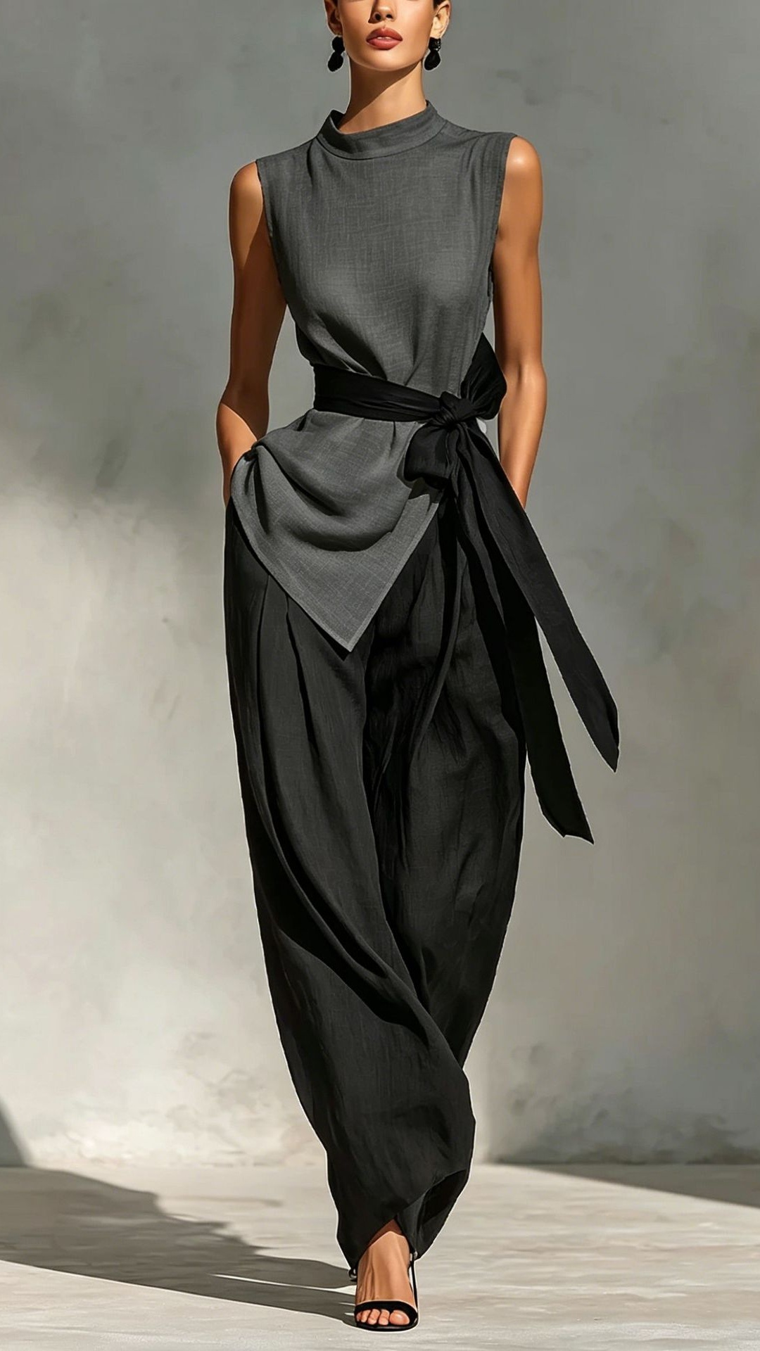 Women's Tie-Front Sleeveless Tencel-Linen Top + Wide-Leg Pants 2-Piece Set - Nordfashionstorm - Women's Clothing, Fashion for You - Nordfashionstorm.com
