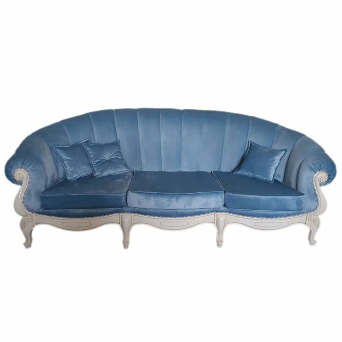 Luxury Baroque Velvet Sofa Light Blue / Gray 240 cm - Baroque style living room furniture