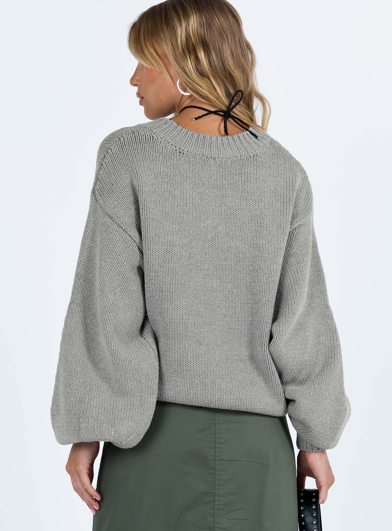 Harmony Balloon Sleeve Knit Sweater Grey