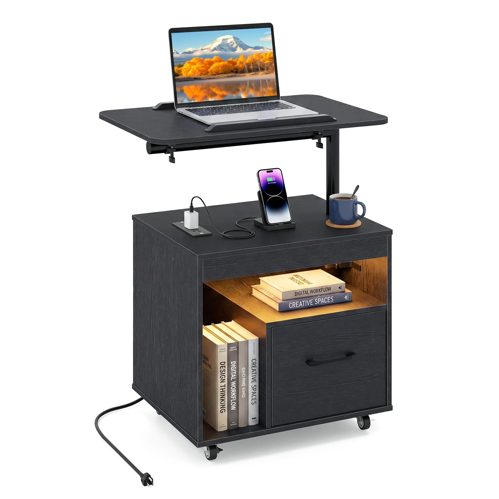 BEFOUNDLOVELY LED Nightstand with Charging Station Modern Bedside Table(23.5