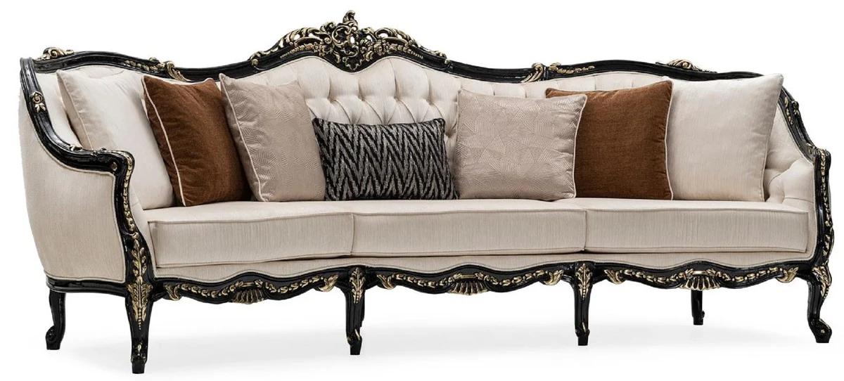 Luxury Baroque Living Room Set Cream / Black / Gold - 2 Sofas & 2 Armchairs & 1 Coffee Table - Handcrafted Living Room Furniture in Baroque Style - Noble & Magnificent