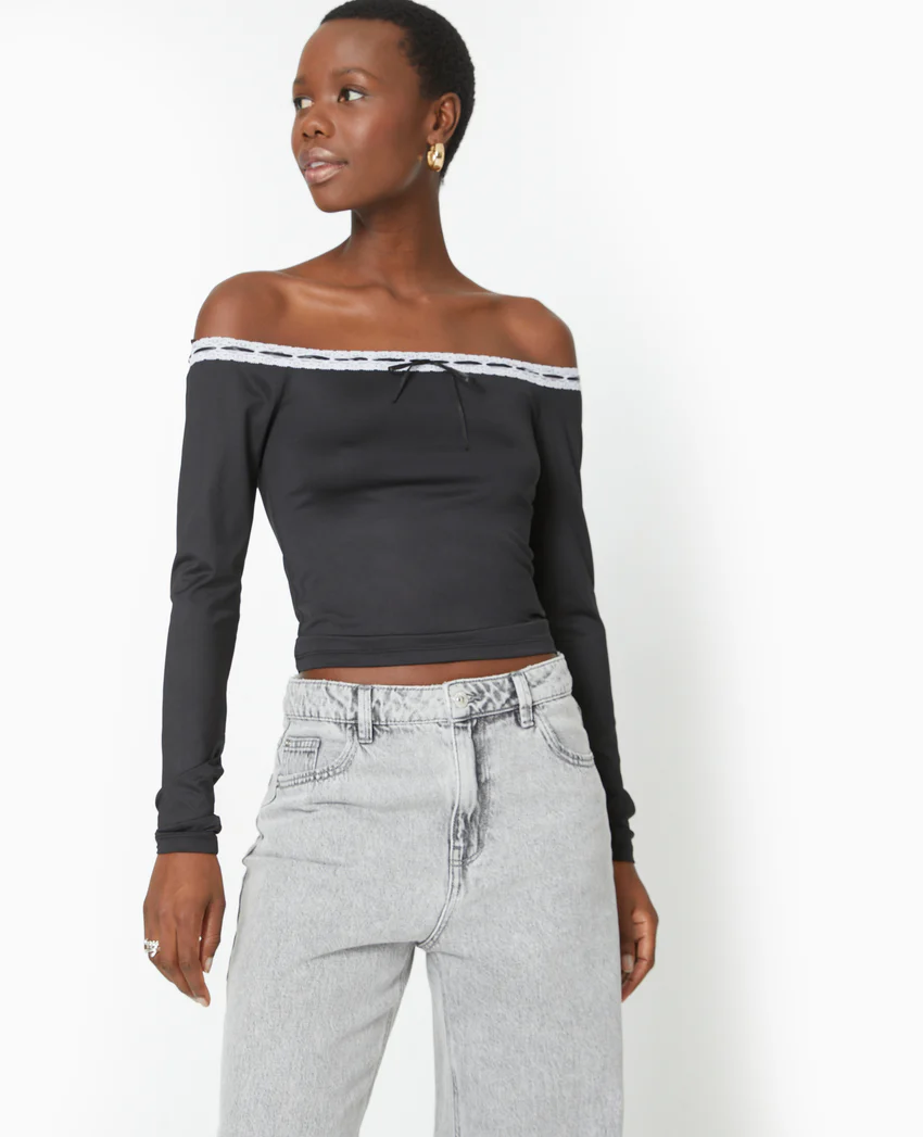 Pimkie Top encolure Bardot avec noeud contrasté