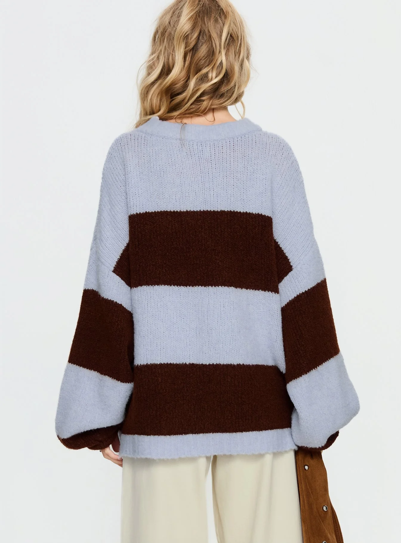 Bastien Crew Neck Knit Sweater Blue / Chocolate Stripe