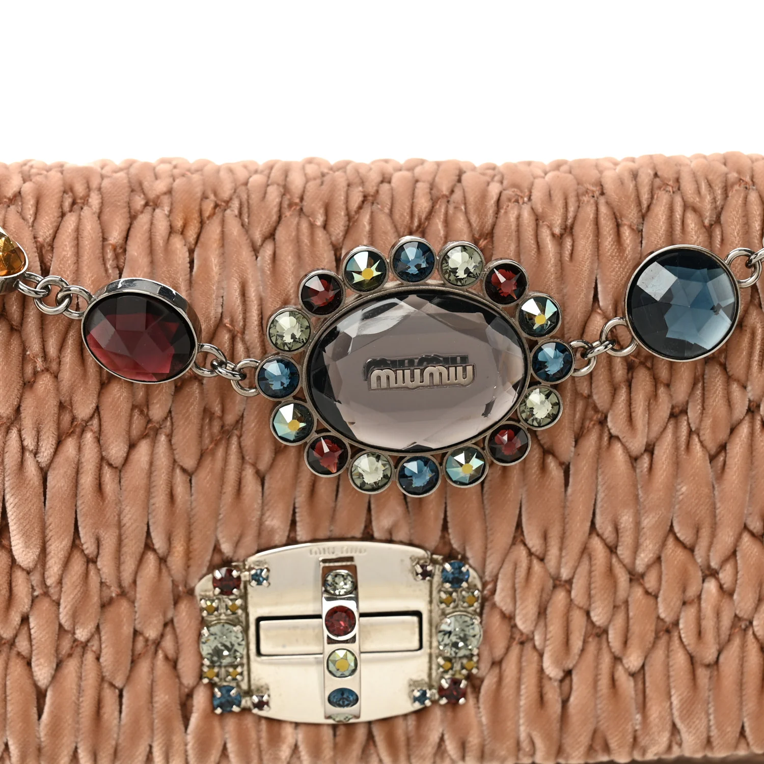 Velvet Matelasse Crystal Chain Shoulder Bag Cammeo - Top Club