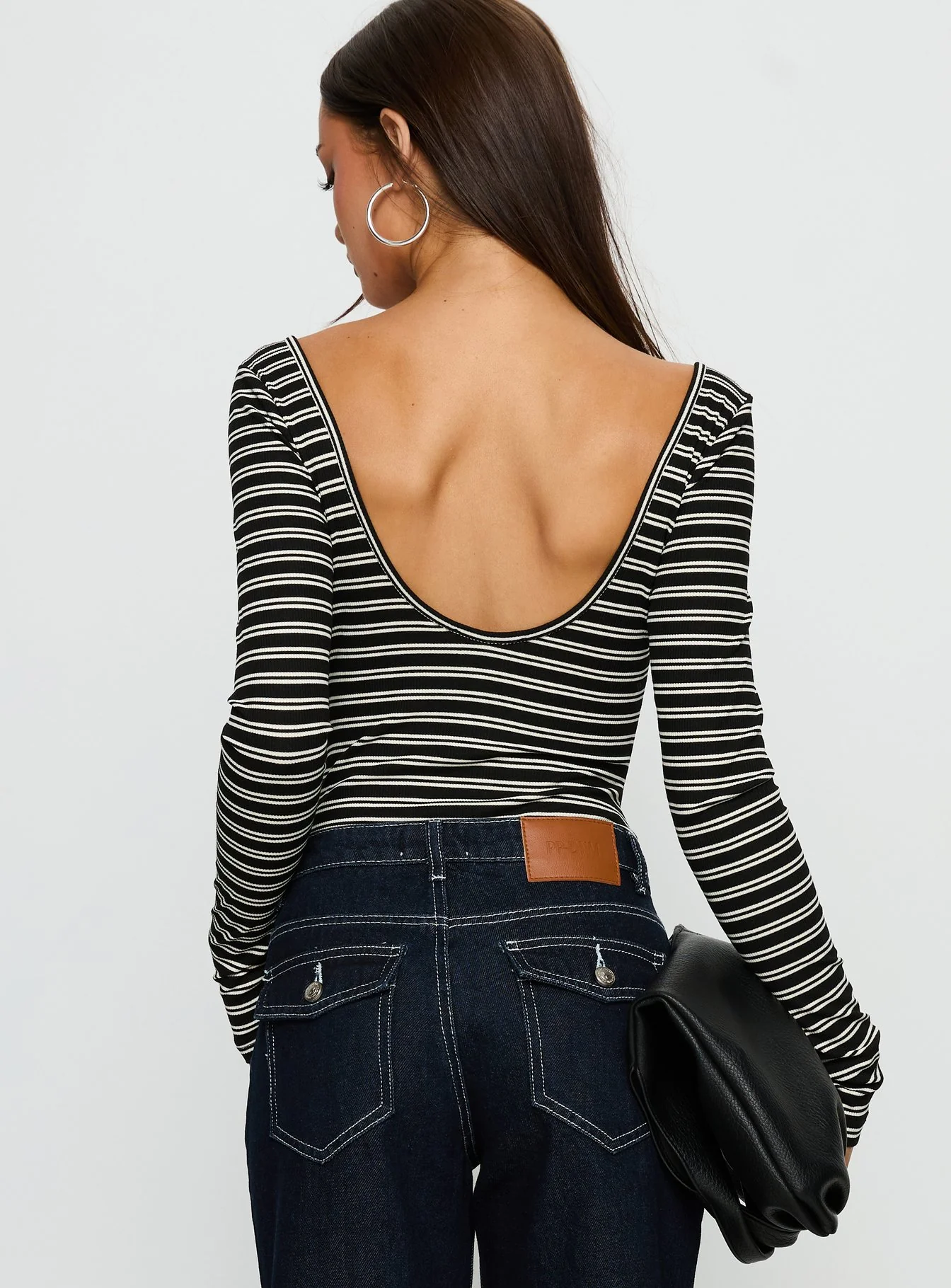 Donica Square Neck Long Sleeve Bodysuit Grey Stripe