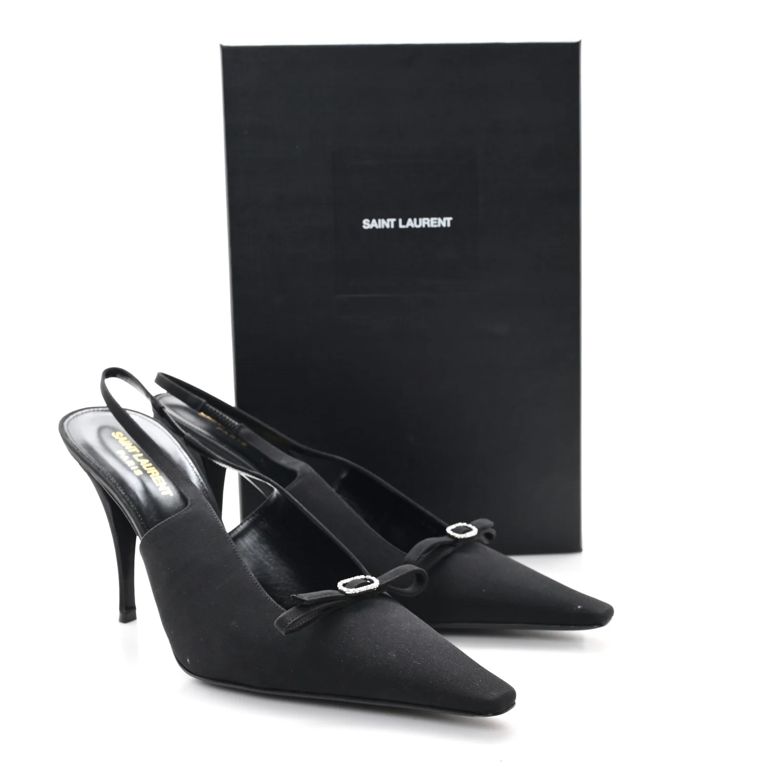 Crepe De Chine Crystal Bow Slingback Pumps 41.5 Black - Top Club